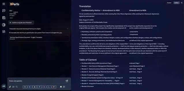 Fenêtre d'analyse Xperfo